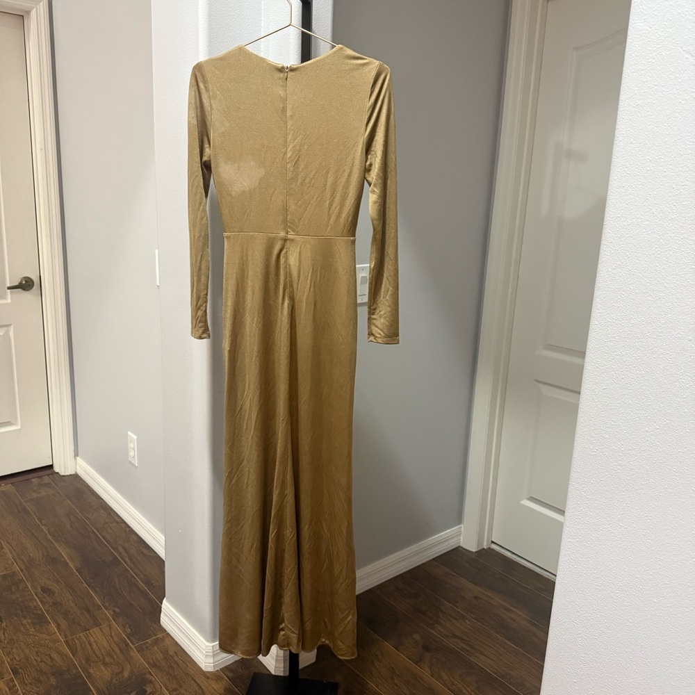 Lauren Ralph Lauren Size 2 Twist Front Jersey Maxi Shift Dress Gold Long Sleeves - Picture 10 of 11